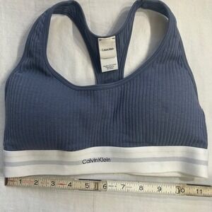 Calvin Klein Women Ribbed Racerback Bralette Blue Modern Cotton Soft Girl Size M